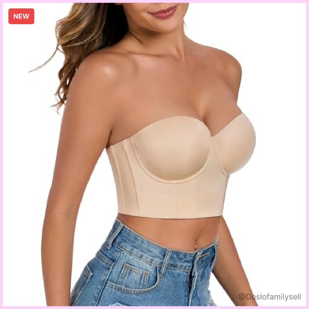 Longline Strapless Bustier Bra Full Coverage Anti Slip Underwire Corset Top - Picture 2 of 8